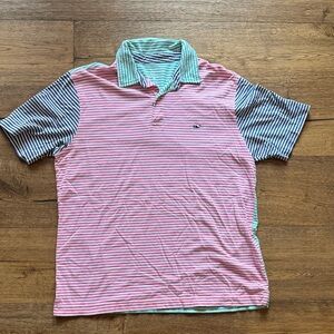 Vineyard Vines Pink and Green Striped Polo